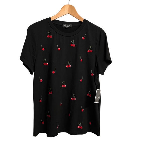 On Twelfth Cherry Rhinestone Print Black T-Shirt Size Large New With Tags - Picture 1 of 6